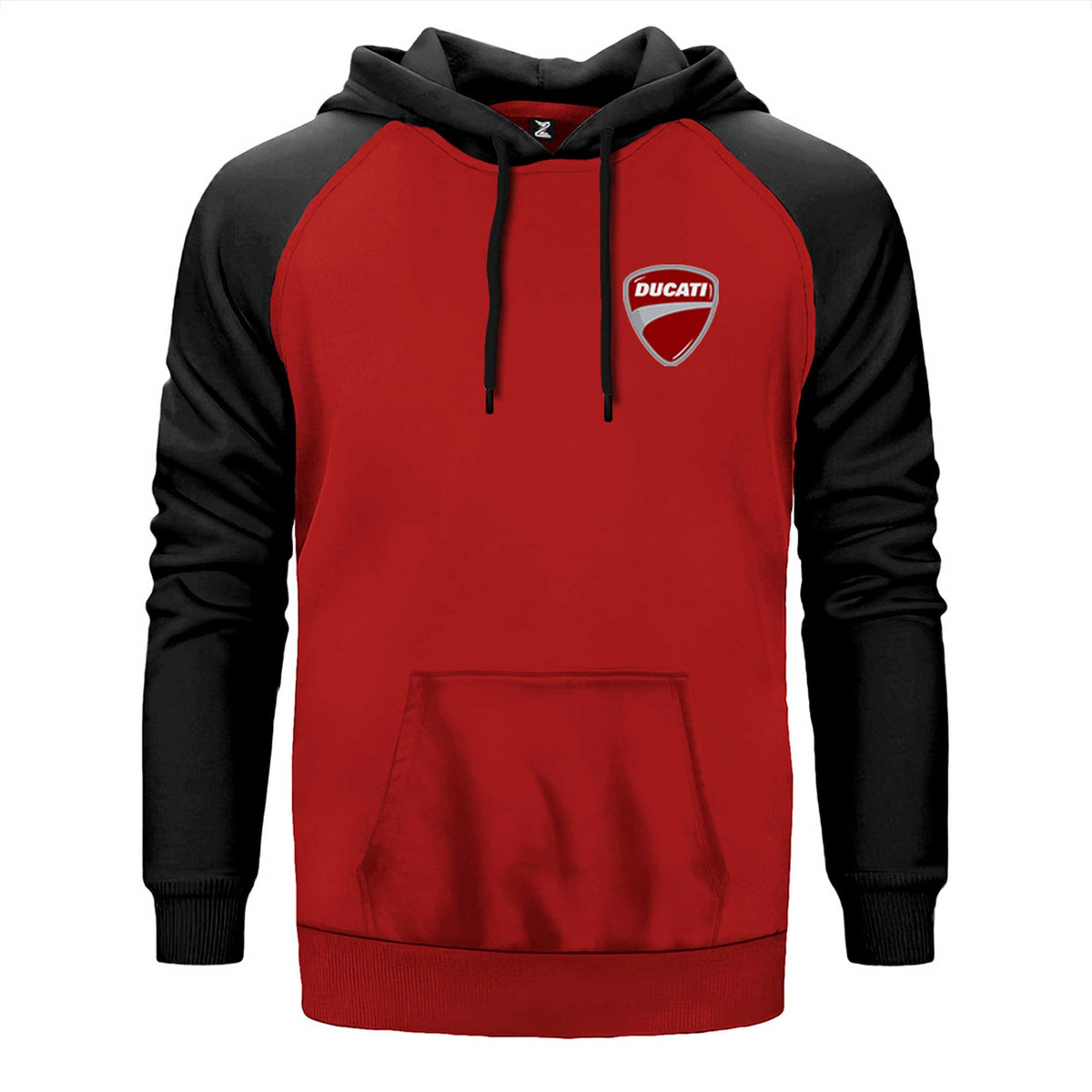 Ducati Multistrada Logo çift renk reglan kol kapşonlu sweatshirt - kırmızı