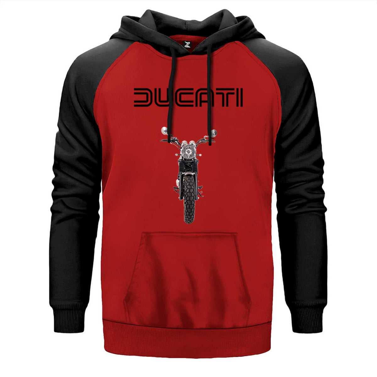 Ducati Scrambler EICMA çift renk reglan kol kapşonlu sweatshirt - kırmızı