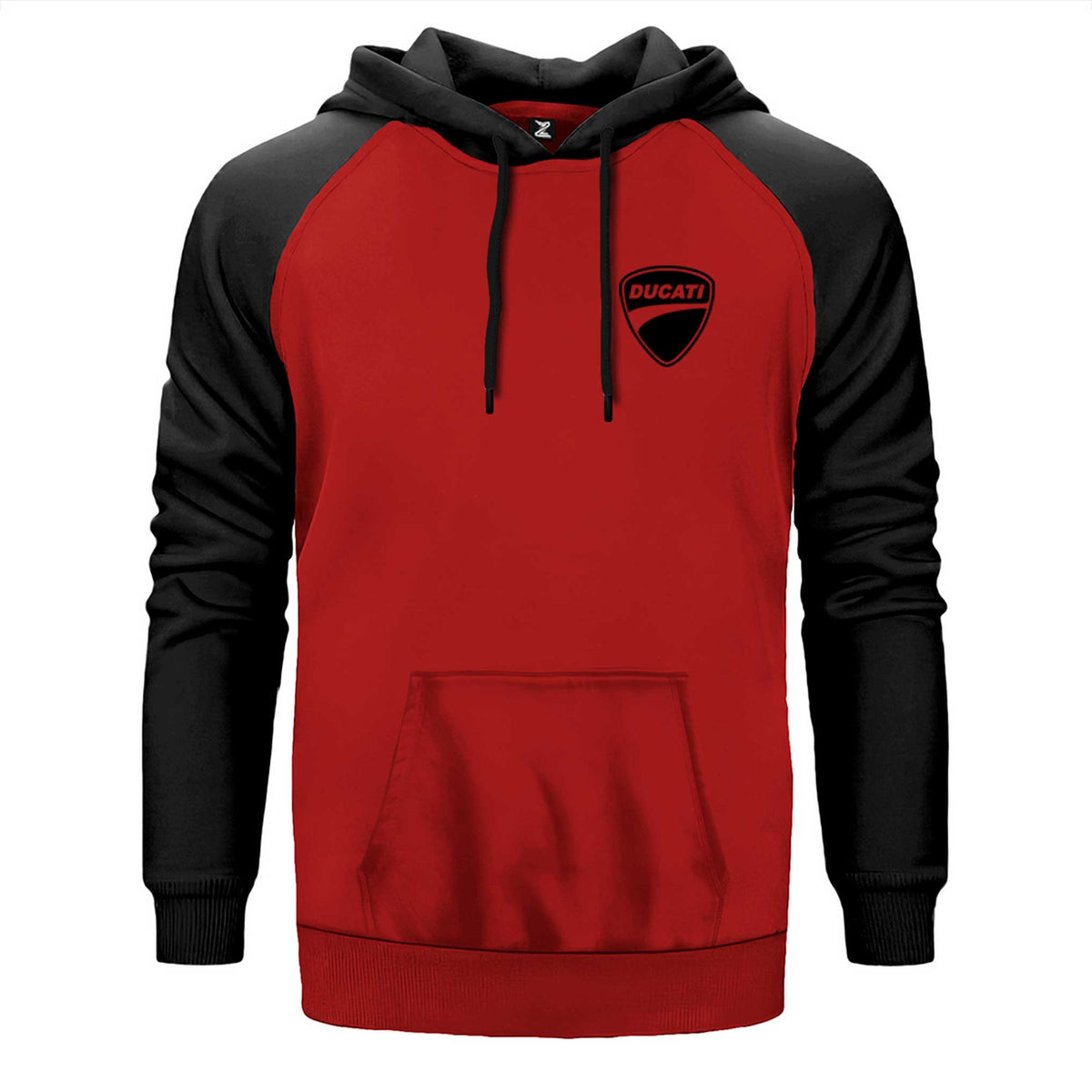 Ducati Scrambler Logo çift renk reglan kol kapşonlu sweatshirt - kırmızı