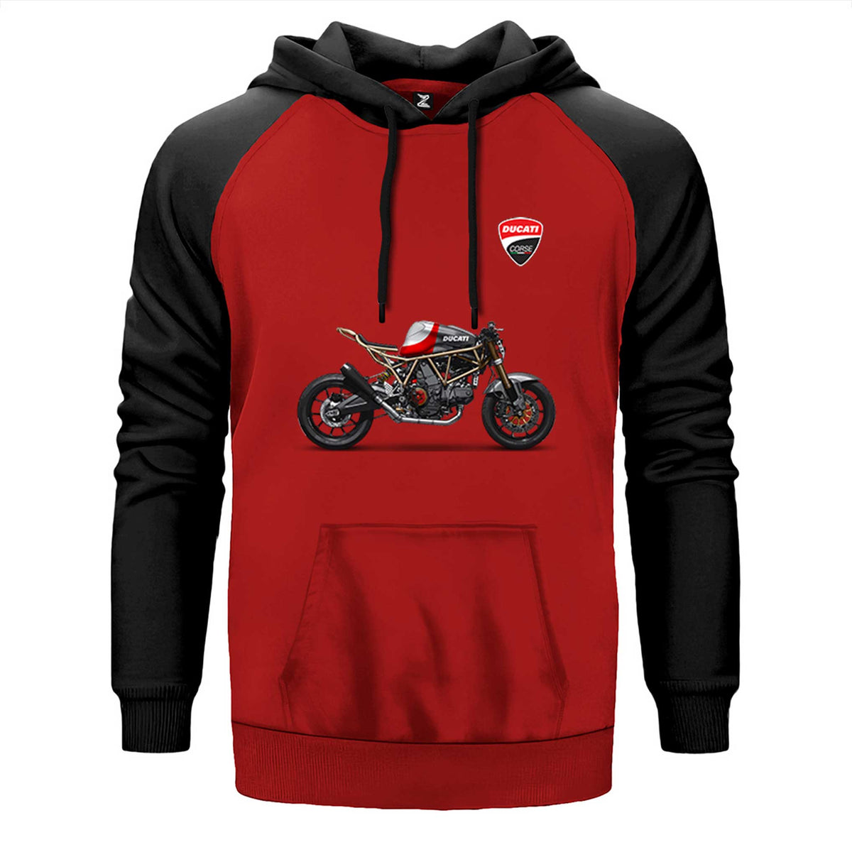 Ducati SuperSport çift renk reglan kol kapşonlu sweatshirt - kırmızı