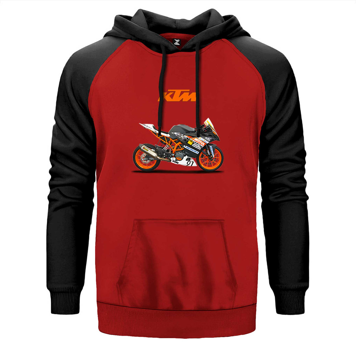 KTM RC 390 çift renk reglan kol kapşonlu sweatshirt - kırmızı