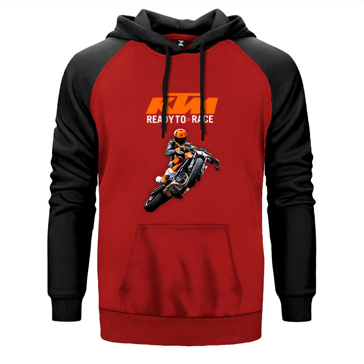 KTM Ready To Race Moto çift renk reglan kol kapşonlu sweatshirt - kırmızı