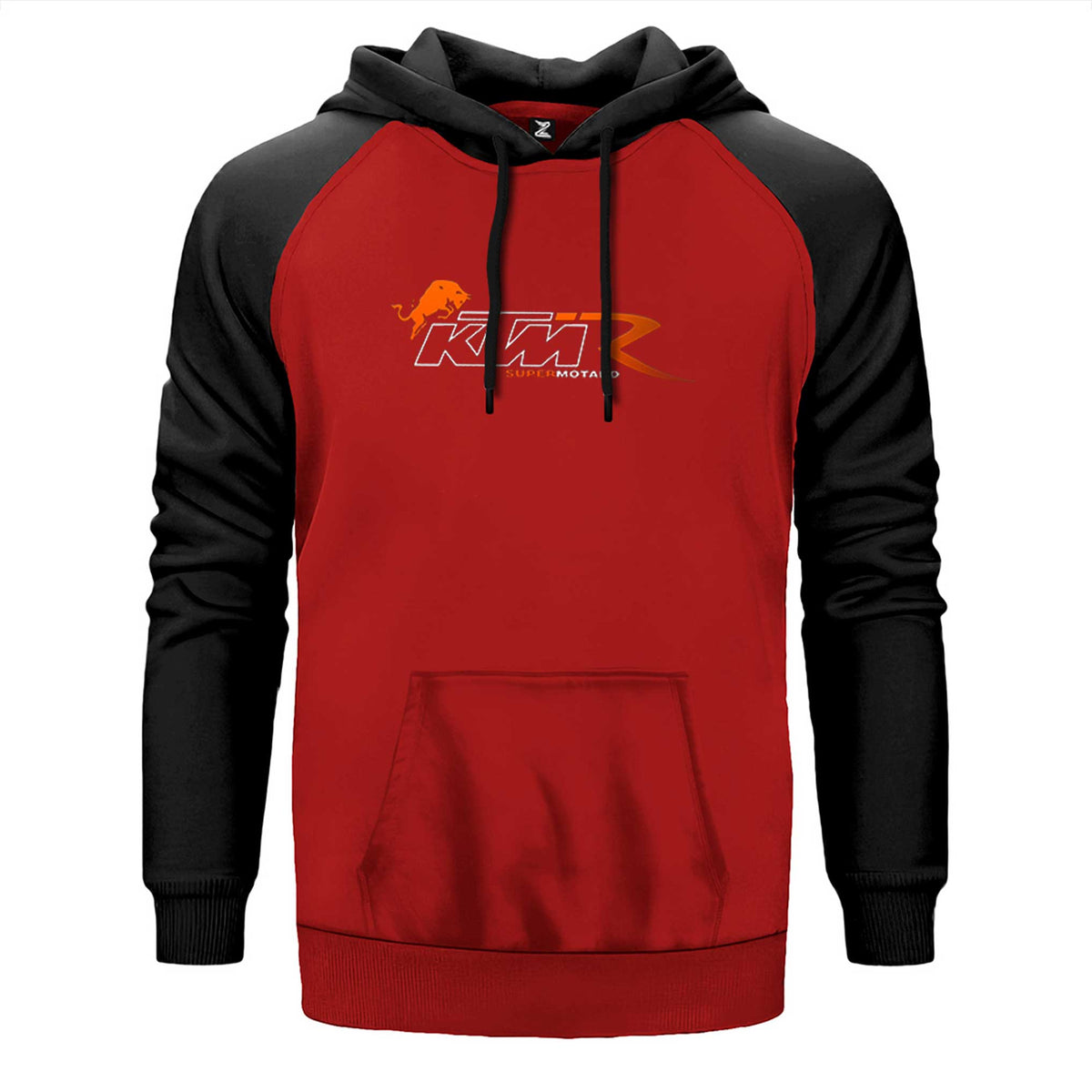 KTM Supermotard çift renk reglan kol kapşonlu sweatshirt - kırmızı