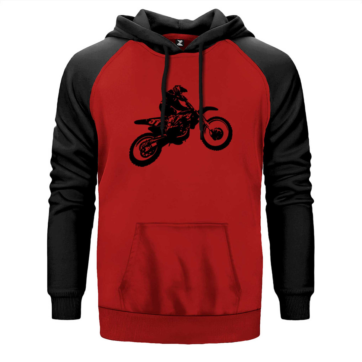 Motokros Endurocross çift renk reglan kol kapşonlu sweatshirt - kırmızı
