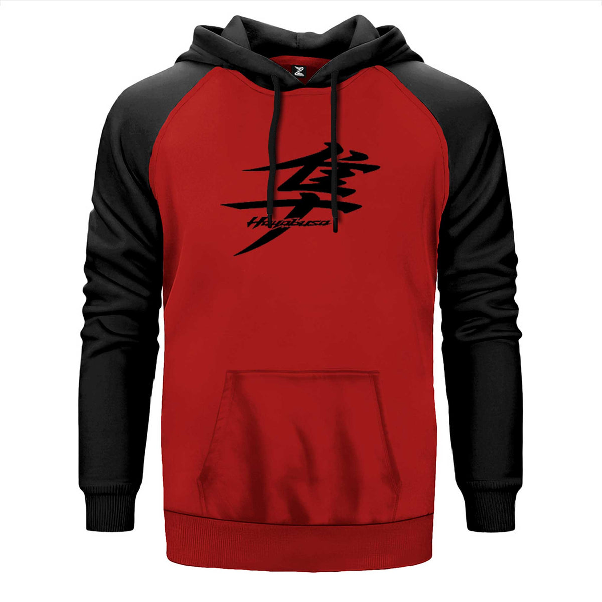 Hayabusa Logo Text çift renk reglan kol kapşonlu sweatshirt - kırmızı