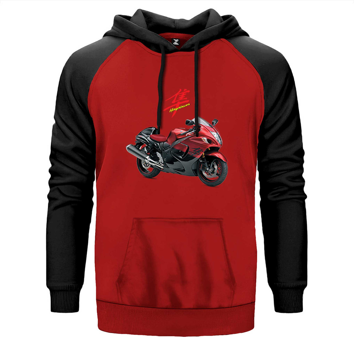 Suzuki Hayabusa GSX-R 1300 çift renk reglan kol kapşonlu sweatshirt - kırmızı