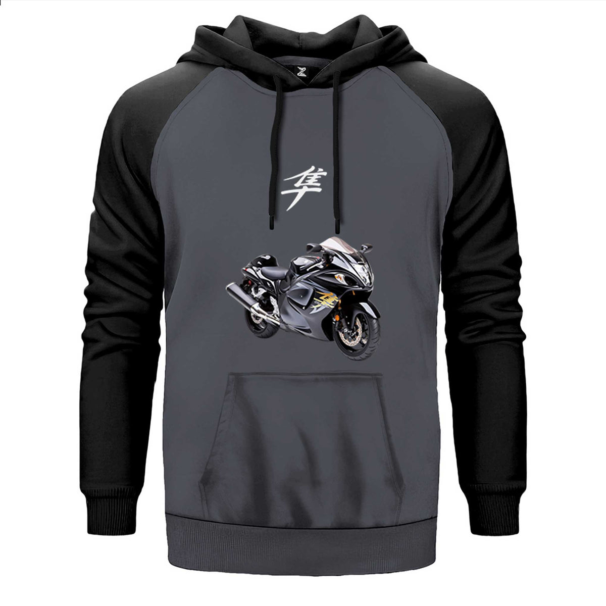 Suzuki Hayabusa Stompgrip çift renk reglan kol kapşonlu sweatshirt - gri