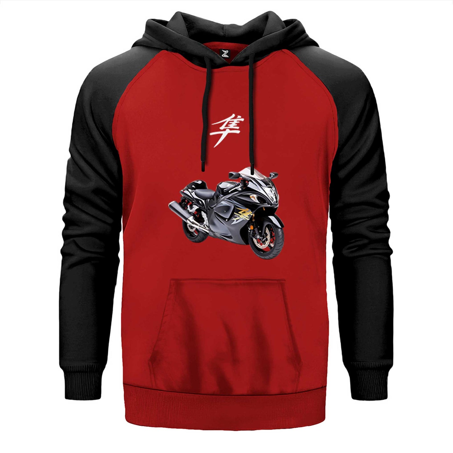 Suzuki Hayabusa StompKırmızıp çift renk reglan kol kapşonlu sweatshirt - kırmızı