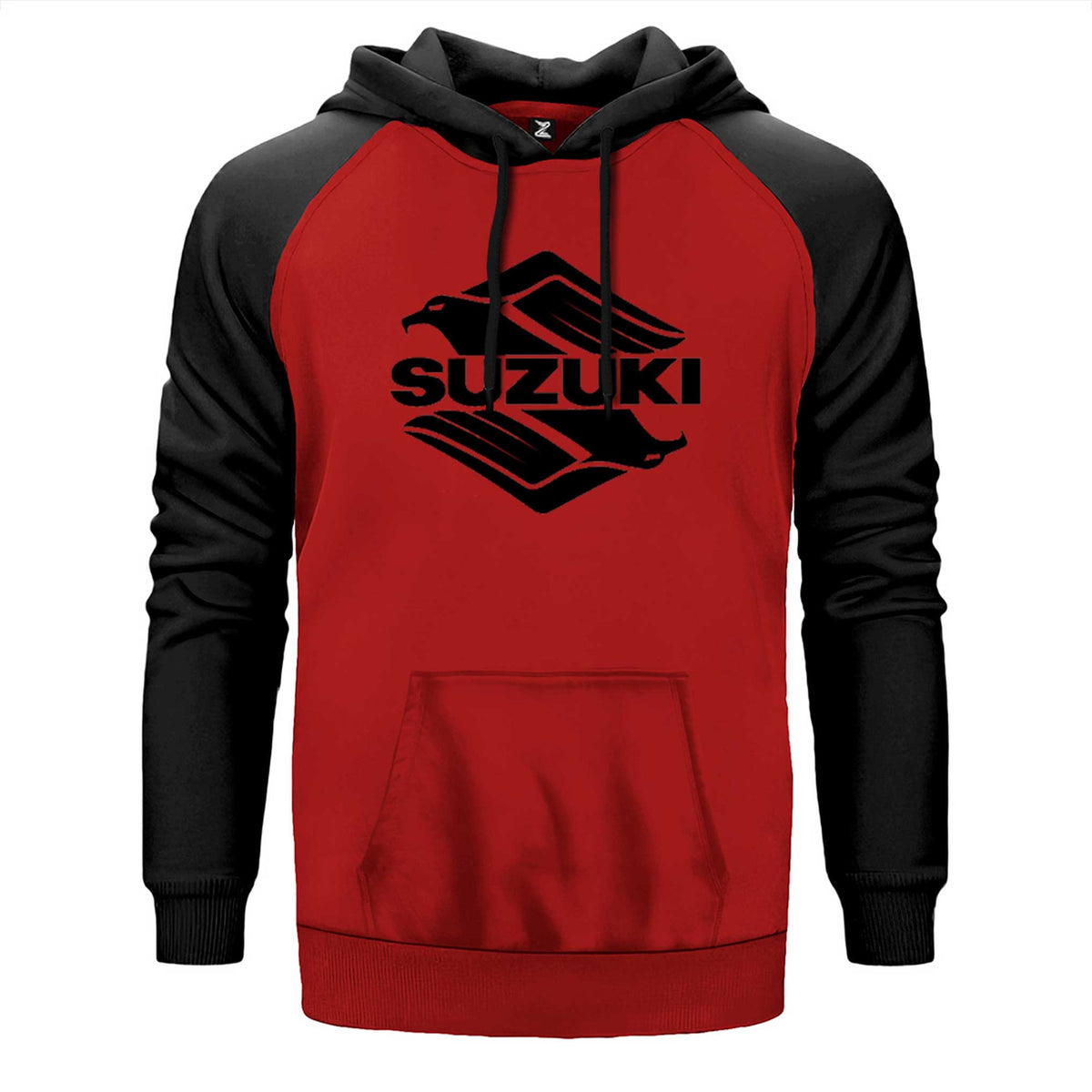 Suzuki Intruder çift renk reglan kol kapşonlu sweatshirt - kırmızı