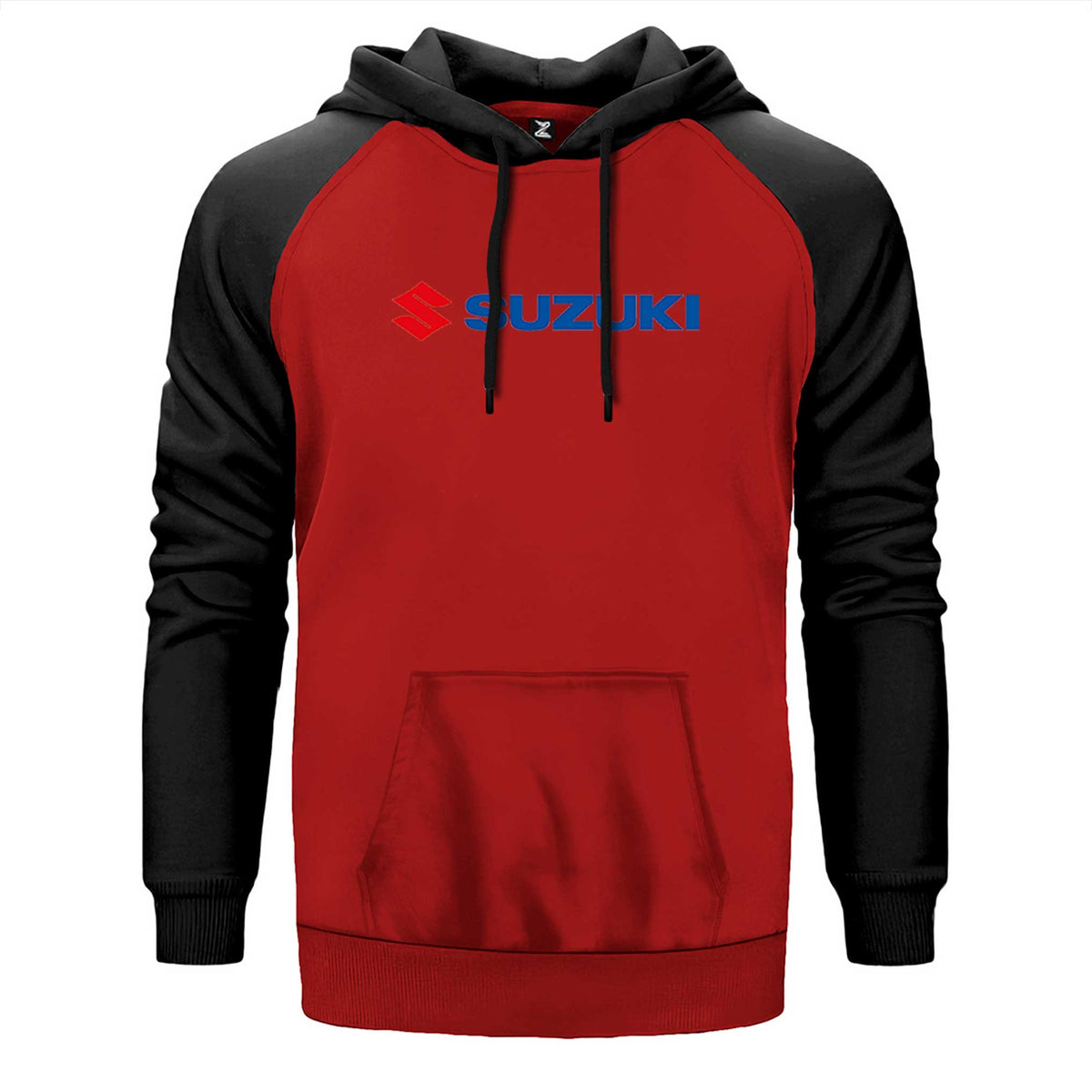 Suzuki Motorcycle Logo çift renk reglan kol kapşonlu sweatshirt - kırmızı