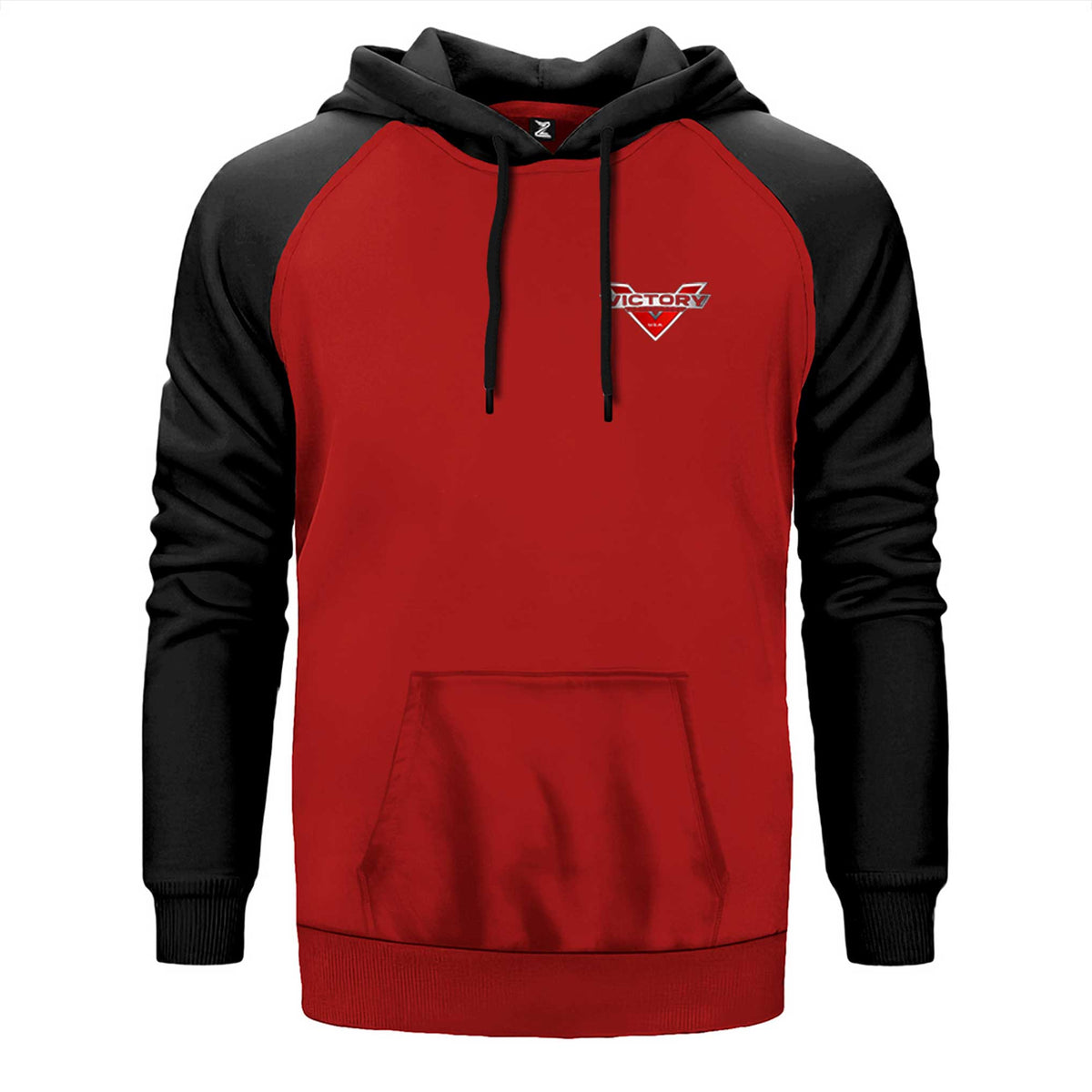 Victory Motorcycles Logo çift renk reglan kol kapşonlu sweatshirt - kırmızı