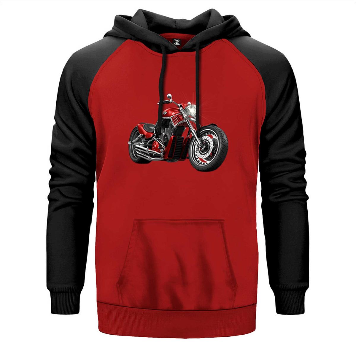 Chopper Cruiser çift renk reglan kol kapşonlu sweatshirt - kırmızı