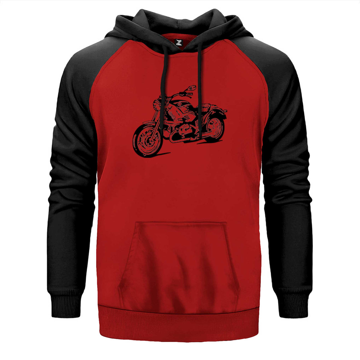 Kruvazör Motosiklet Çizim çift renk reglan kol kapşonlu sweatshirt - kırmızı