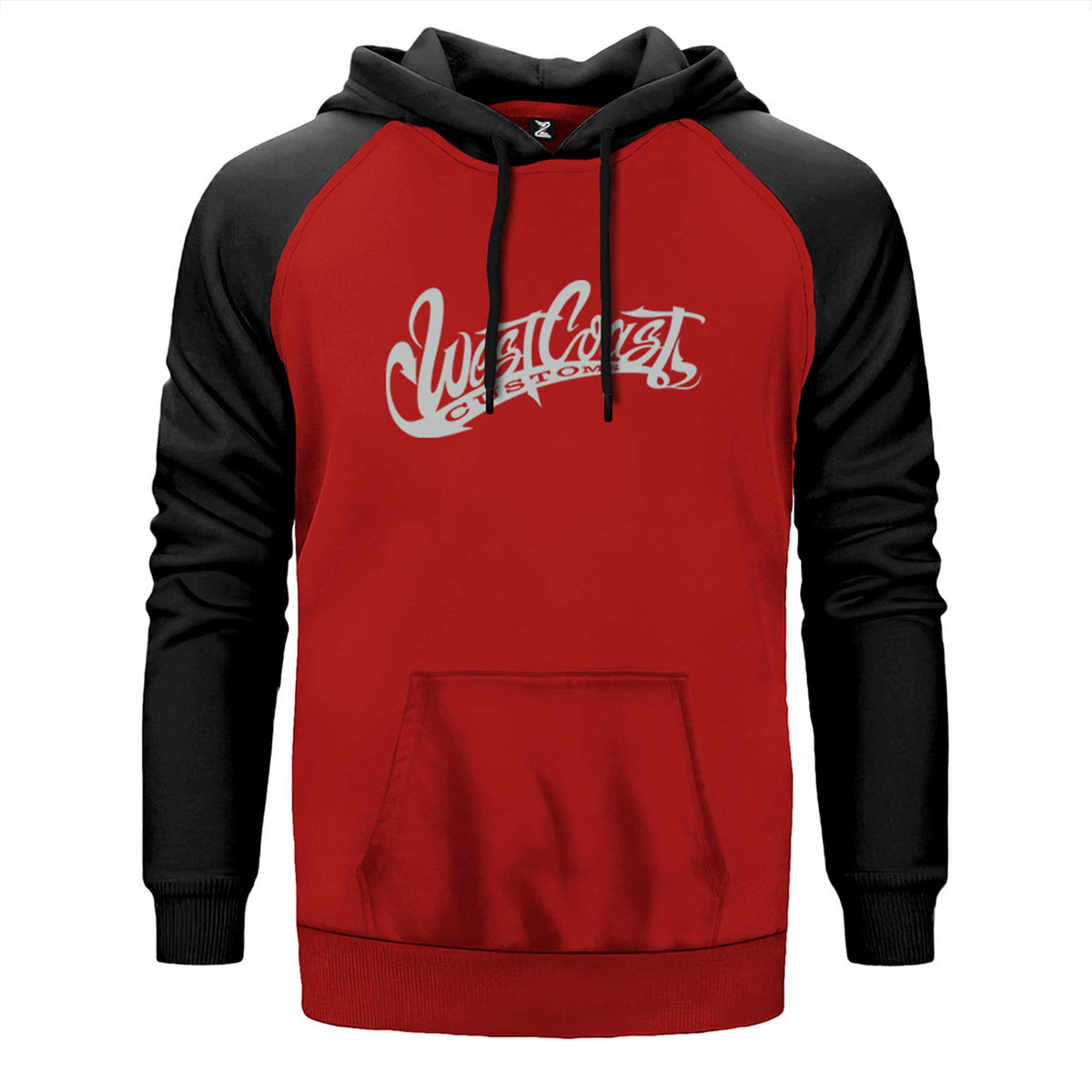 West Coast Customs Text çift renk reglan kol kapşonlu sweatshirt - kırmızı