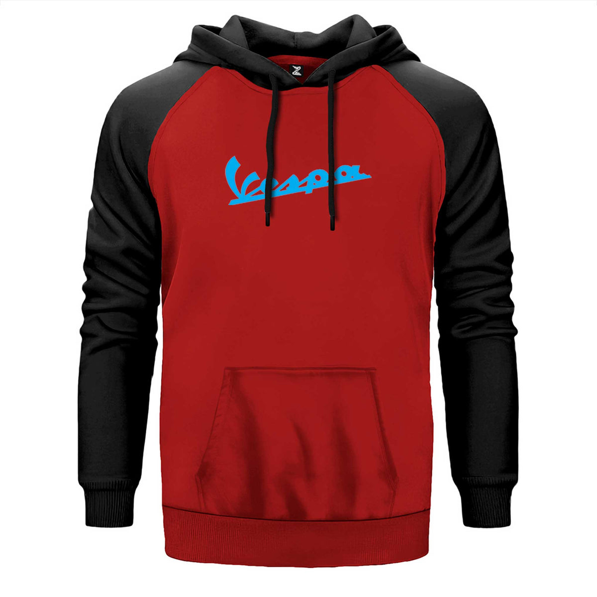 Vespa Text Blue çift renk reglan kol kapşonlu sweatshirt - kırmızı