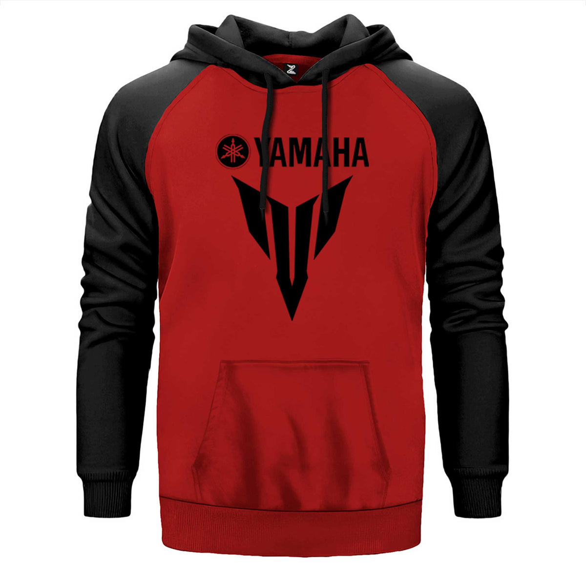 Yamaha MT07 Black çift renk reglan kol kapşonlu sweatshirt - kırmızı