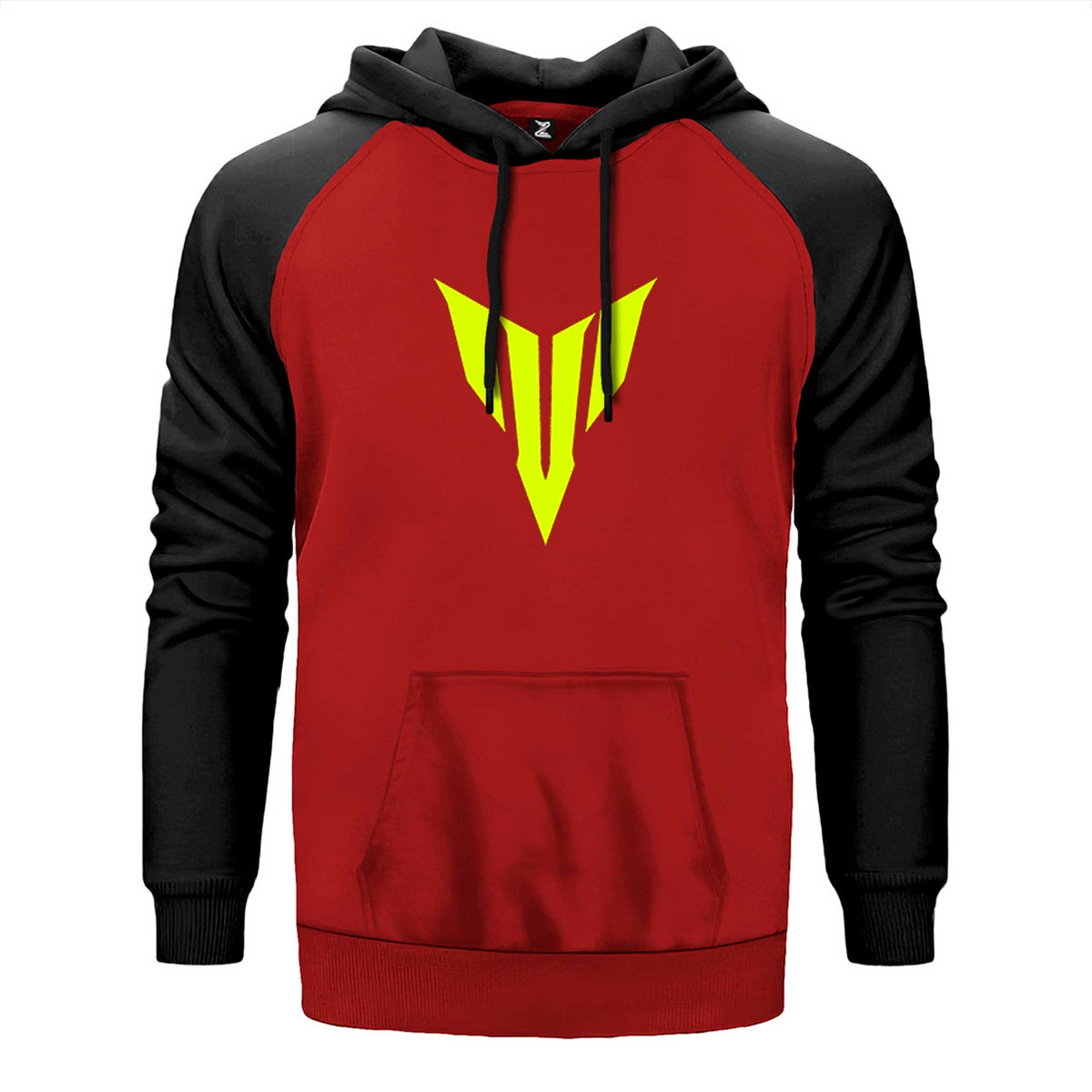 Yamaha Neon Logo çift renk reglan kol kapşonlu sweatshirt - kırmızı