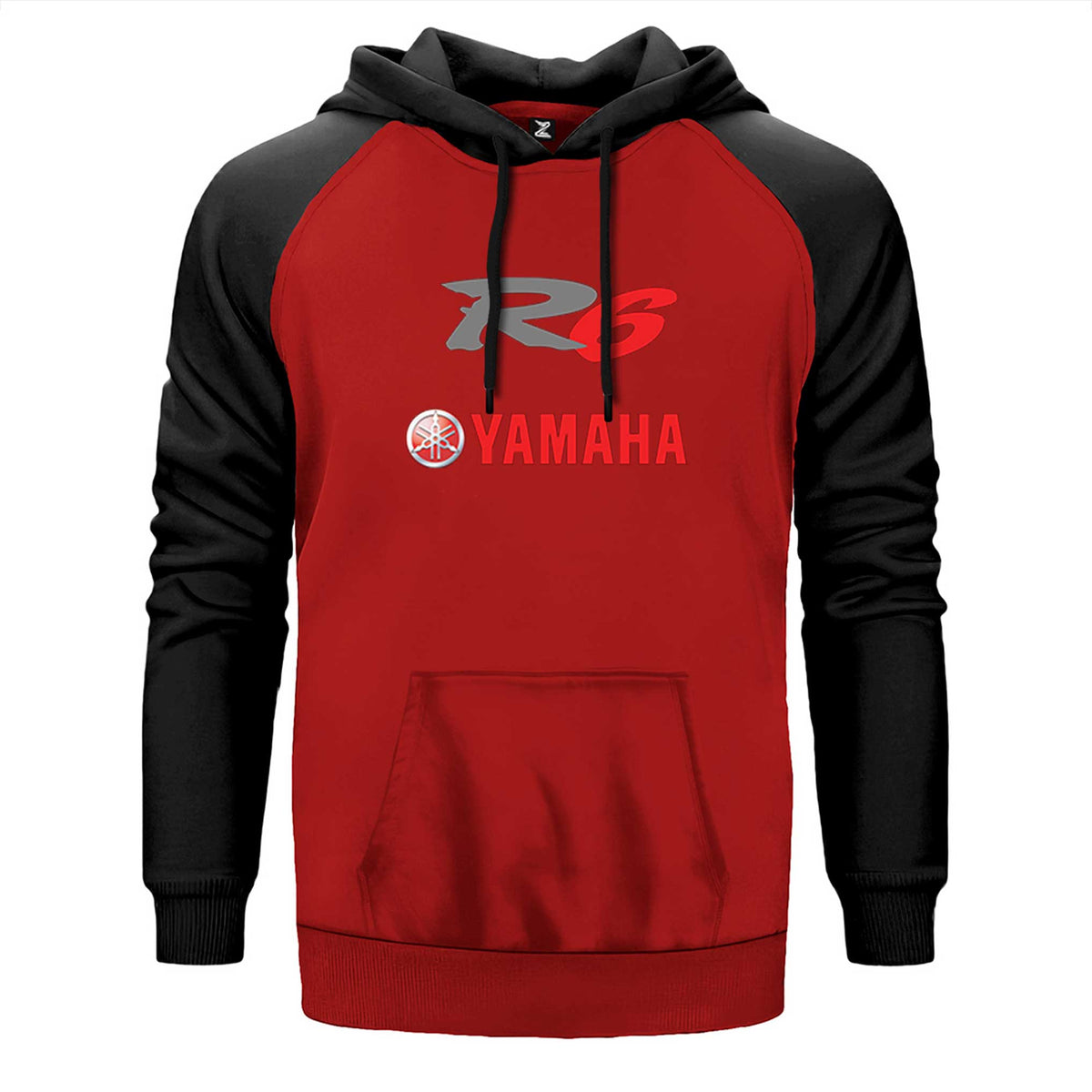 Yamaha R6 Red çift renk reglan kol kapşonlu sweatshirt - kırmızı