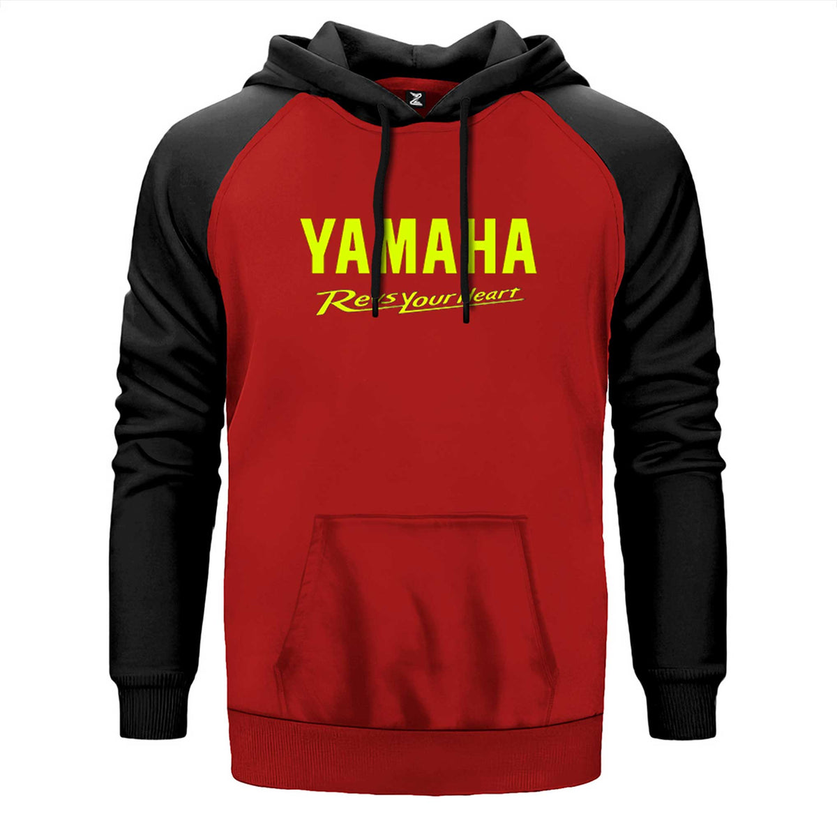 Yamaha Revs Your Heart çift renk reglan kol kapşonlu sweatshirt - kırmızı