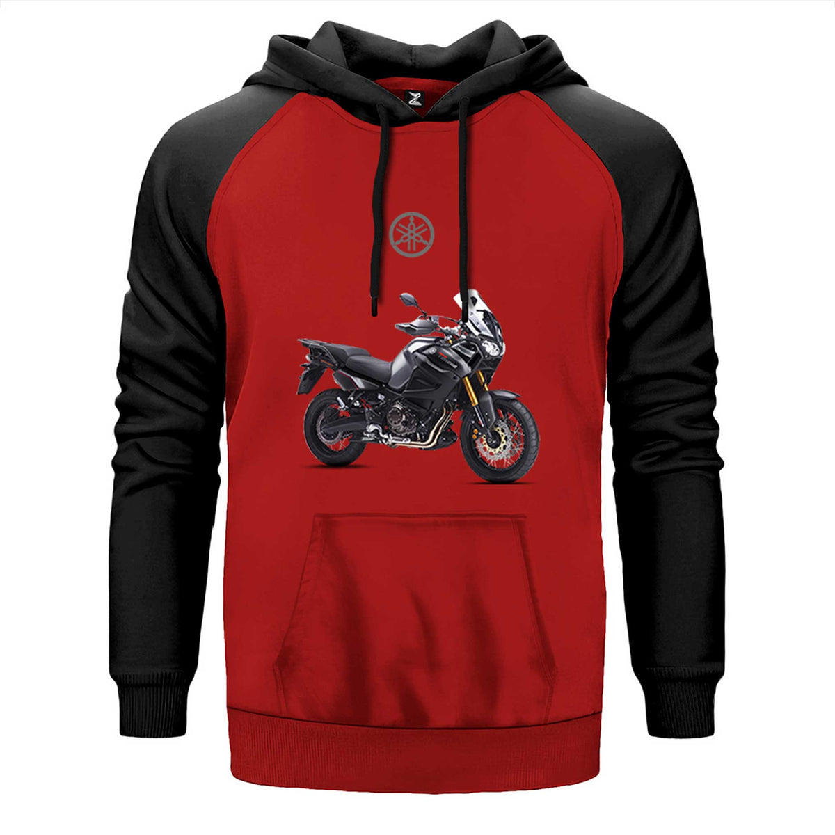 Yamaha Super Tenere çift renk reglan kol kapşonlu sweatshirt - kırmızı
