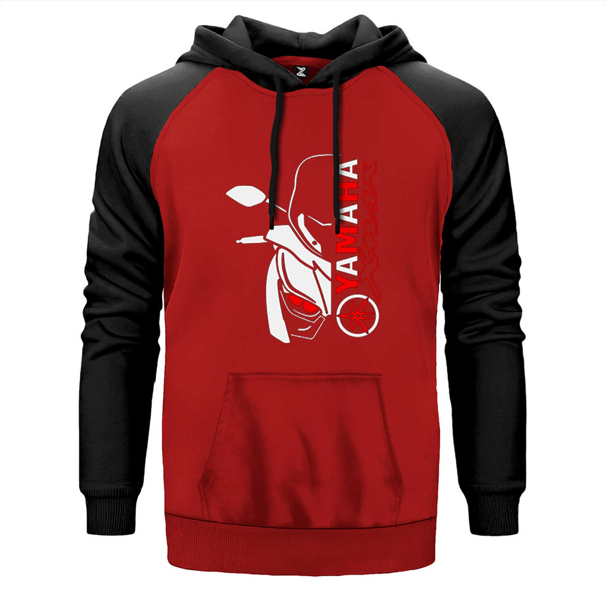 Yamaha Xmax Face çift renk reglan kol kapşonlu sweatshirt - kırmızı