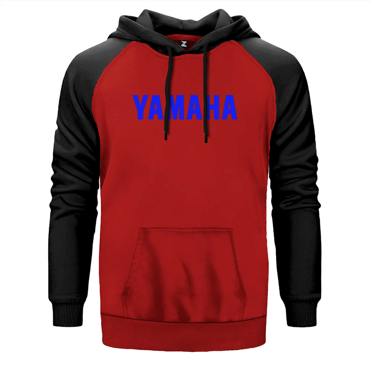 Yamaha Text Blue çift renk reglan kol kapşonlu sweatshirt - kırmızı