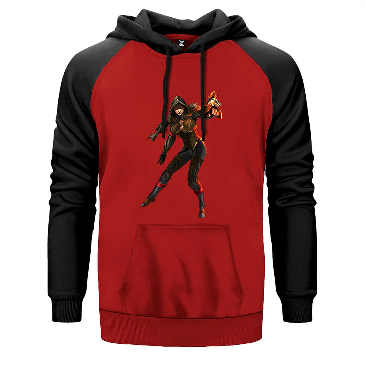 Diablo 3 Female Demon Hunter çift renk reglan kol kapşonlu sweatshirt - kırmızı