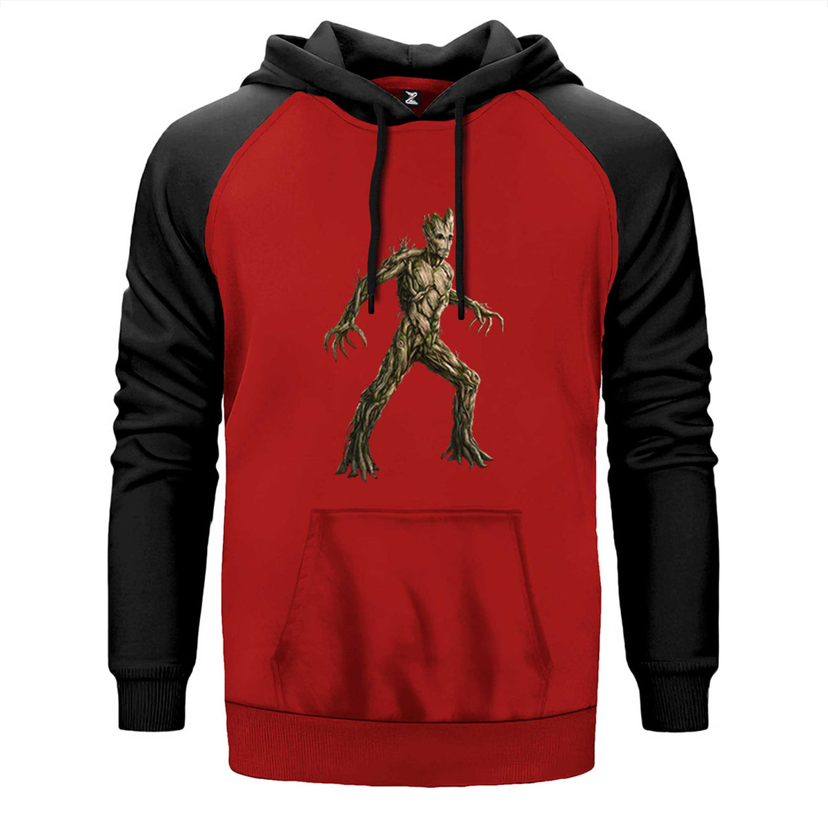 Galaksinin Koruyucuları Groot çift renk reglan kol kapşonlu sweatshirt - kırmızı