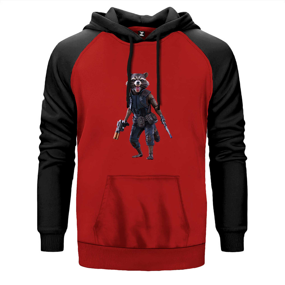 Galaksinin Koruyucuları Roket Rakun çift renk reglan kol kapşonlu sweatshirt - kırmızı