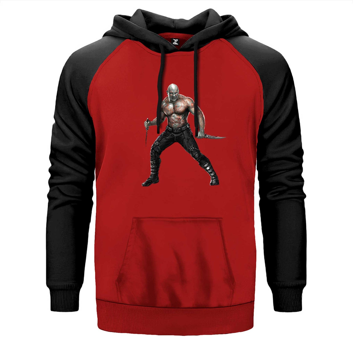 Galaksinin Koruyucuları Yok Edici Drax çift renk reglan kol kapşonlu sweatshirt - kırmızı