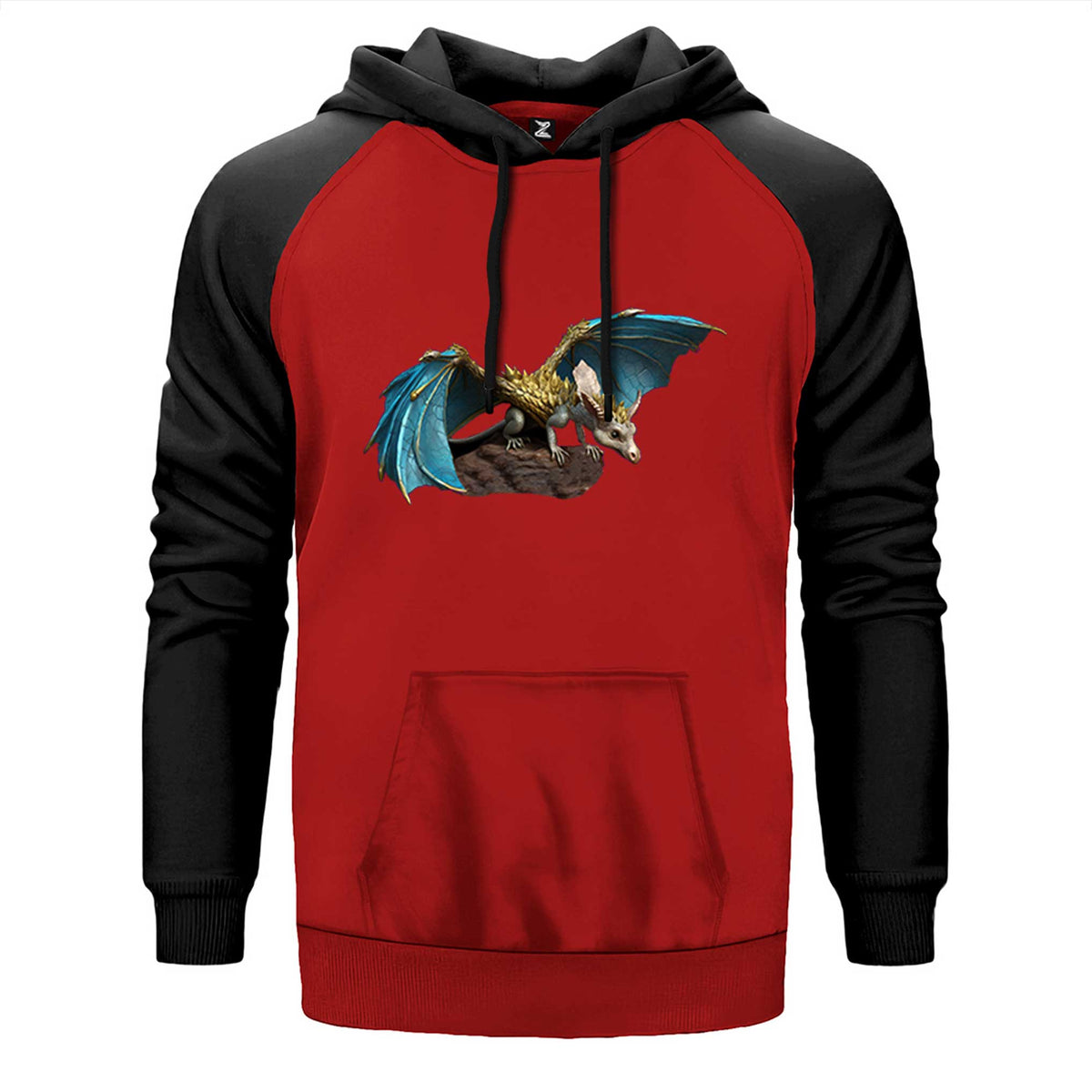 Baby Dragon çift renk reglan kol kapşonlu sweatshirt - kırmızı
