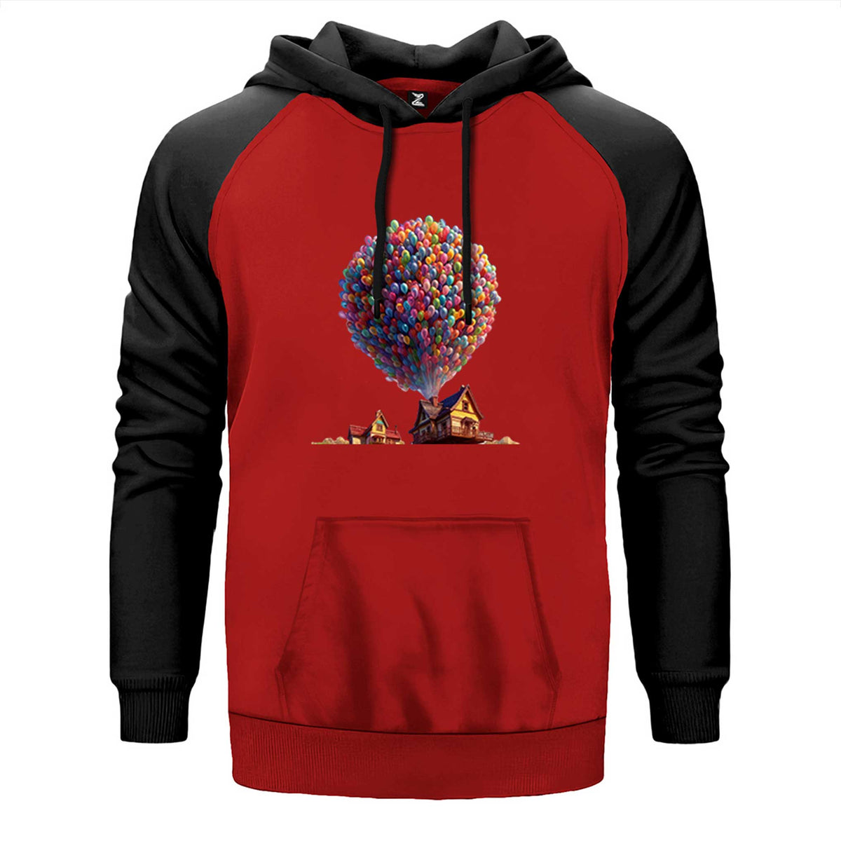 Balloon House çift renk reglan kol kapşonlu sweatshirt - kırmızı
