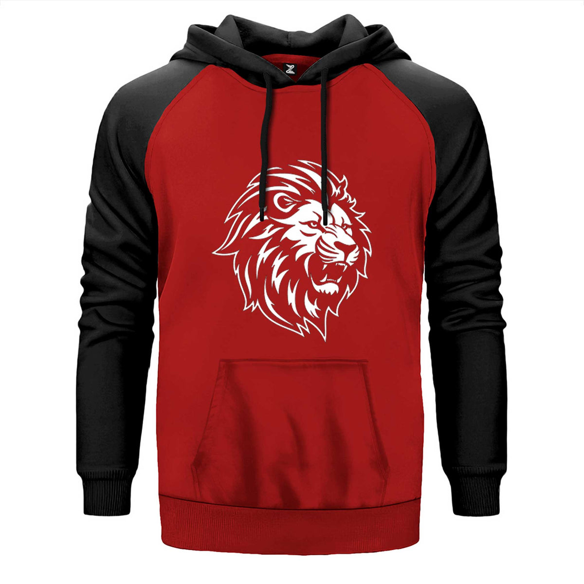 Black and White Lion çift renk reglan kol kapşonlu sweatshirt - kırmızı