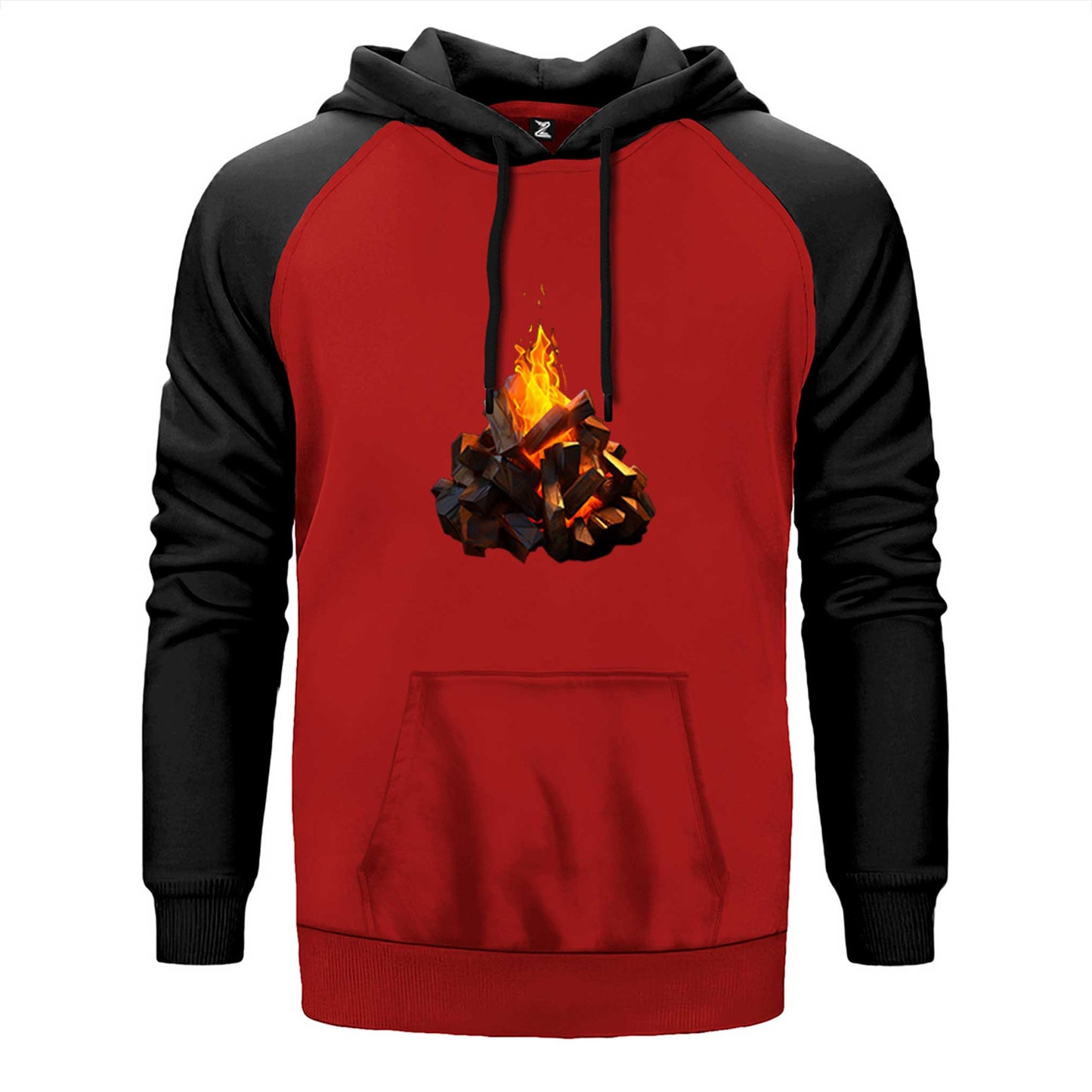 Camp Fire çift renk reglan kol kapşonlu sweatshirt - kırmızı
