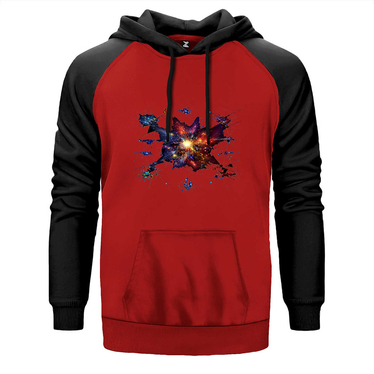 Cosmos çift renk reglan kol kapşonlu sweatshirt - kırmızı