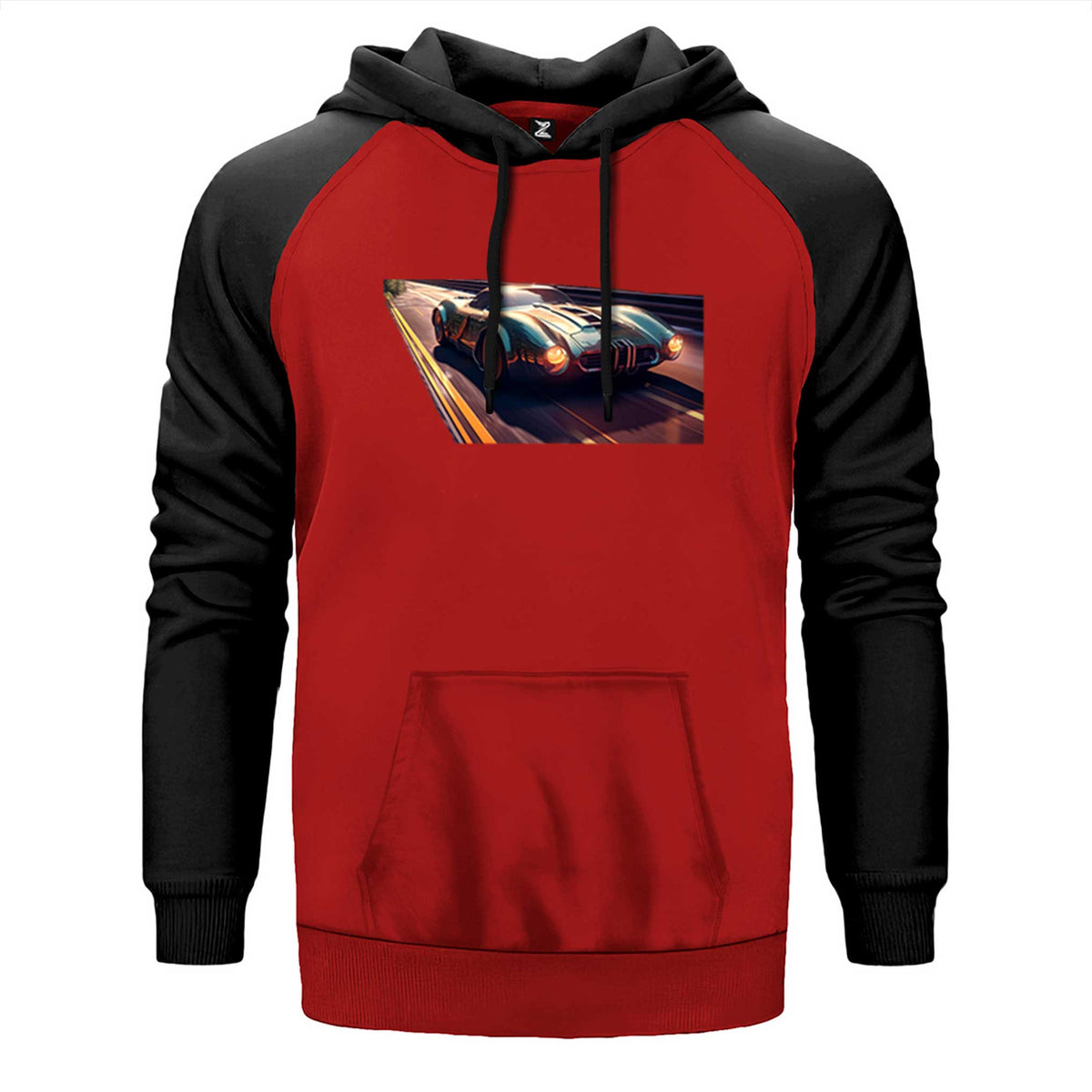 Driving A Car çift renk reglan kol kapşonlu sweatshirt - kırmızı