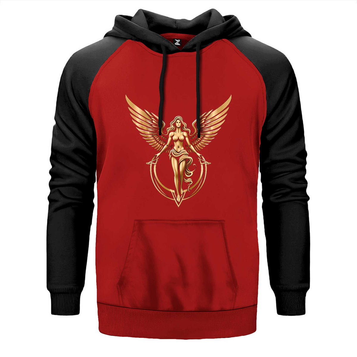 Gold Angel çift renk reglan kol kapşonlu sweatshirt - kırmızı