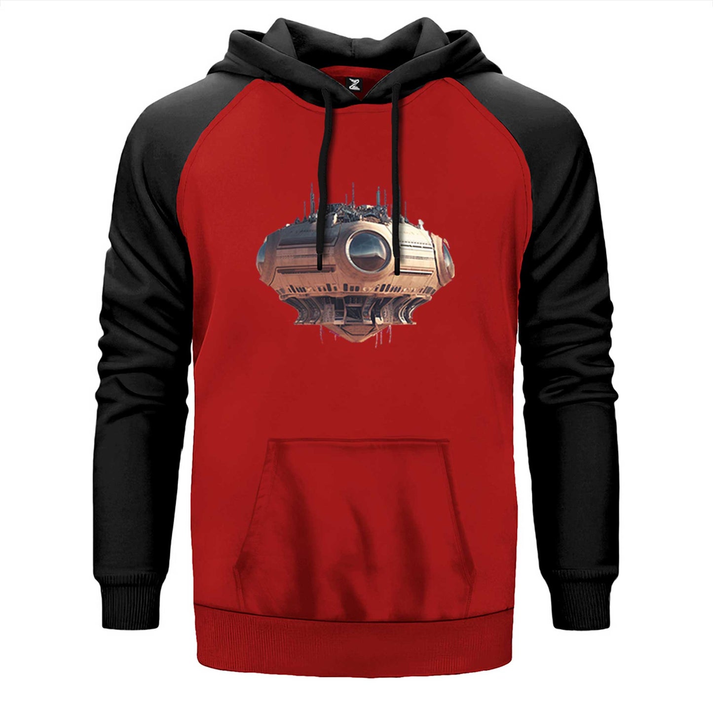 Massive Speaker Spaceship çift renk reglan kol kapşonlu sweatshirt - kırmızı