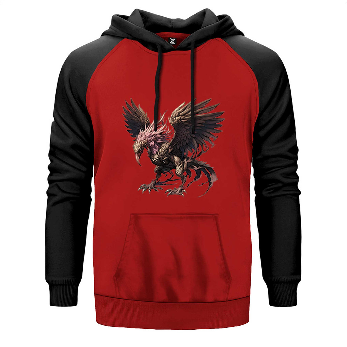 Phoenix Mythology Creature çift renk reglan kol kapşonlu sweatshirt - kırmızı
