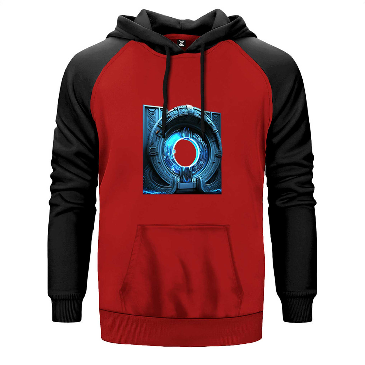 Portal Gate çift renk reglan kol kapşonlu sweatshirt - kırmızı