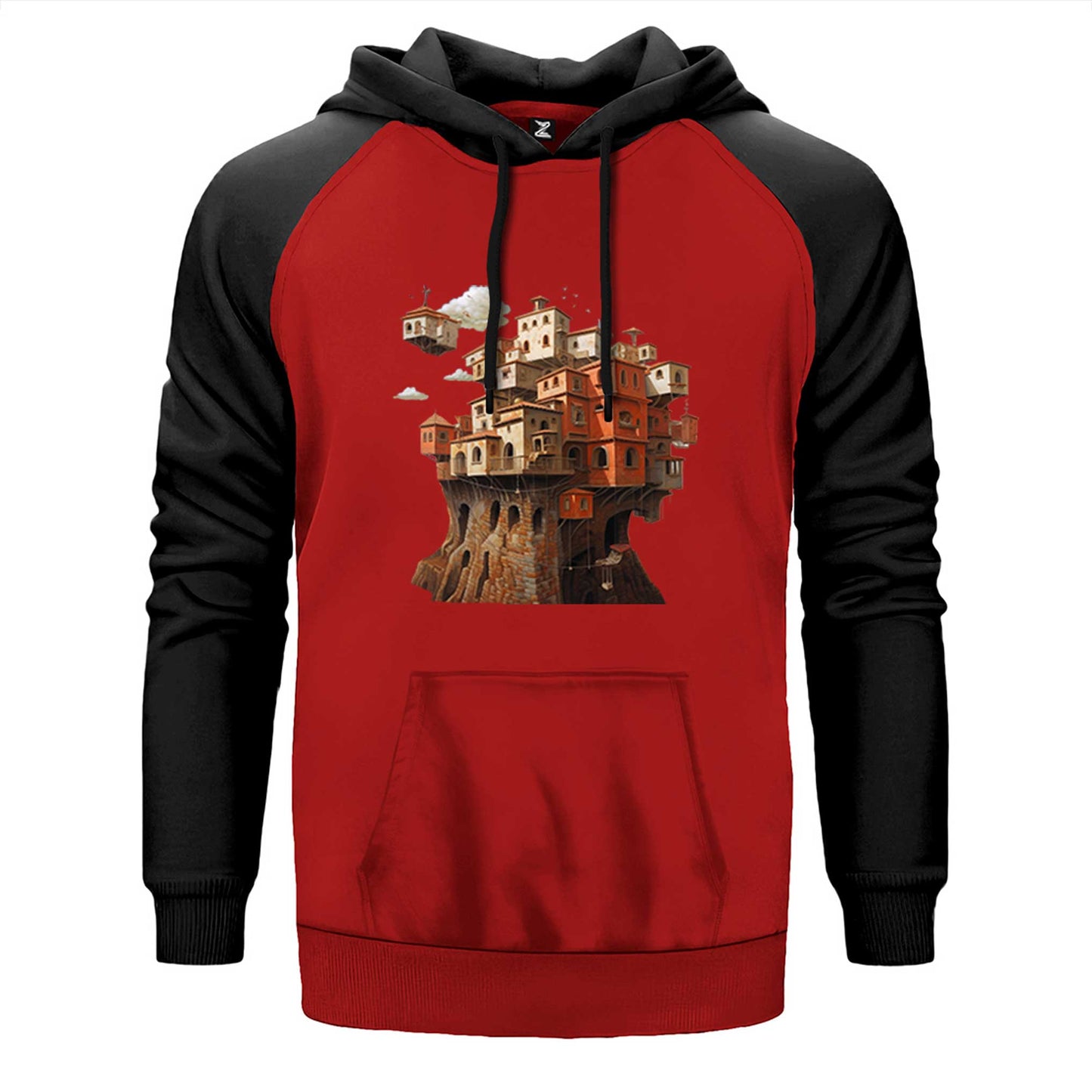 Red Brick House çift renk reglan kol kapşonlu sweatshirt - kırmızı