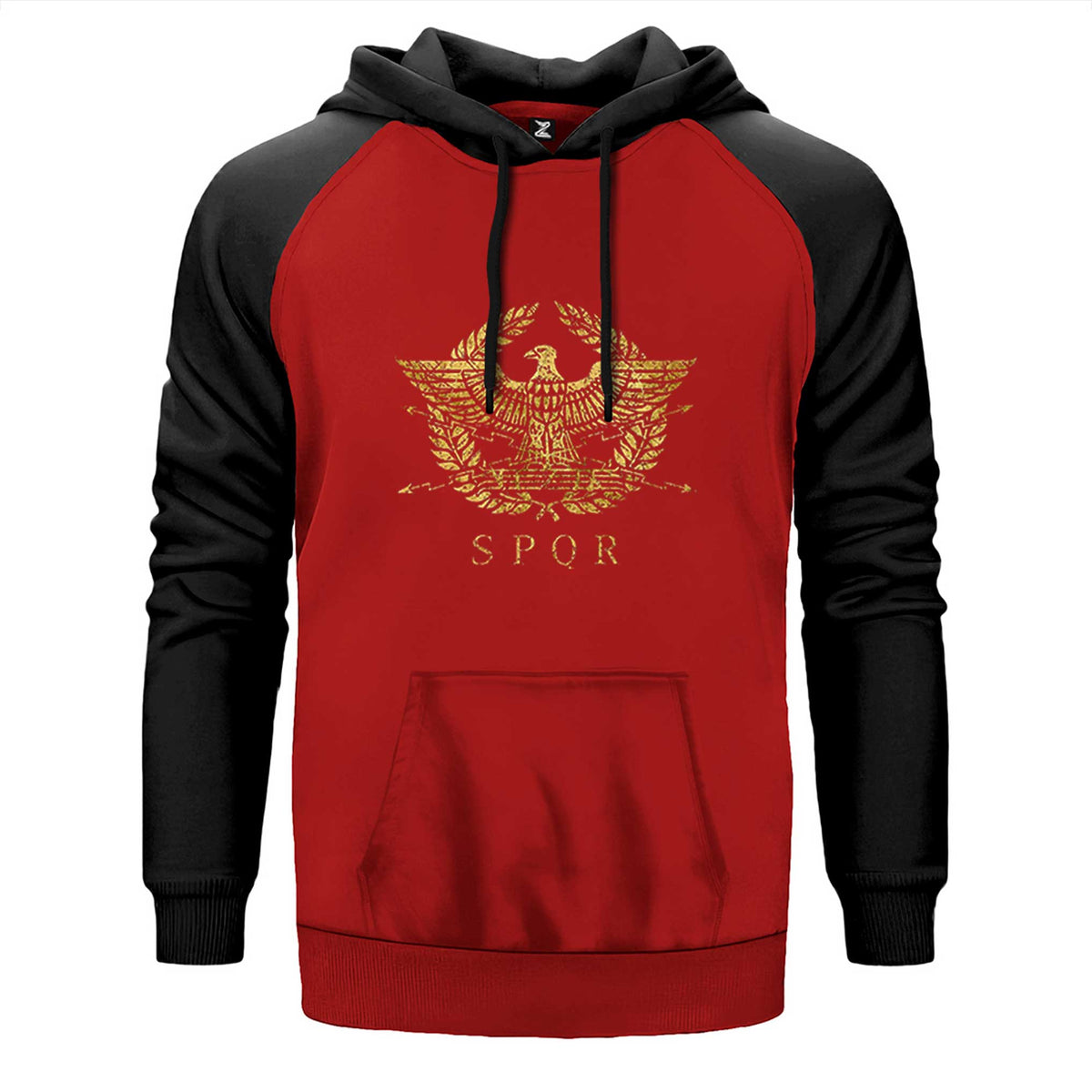 Roman Empire Emblem çift renk reglan kol kapşonlu sweatshirt - kırmızı