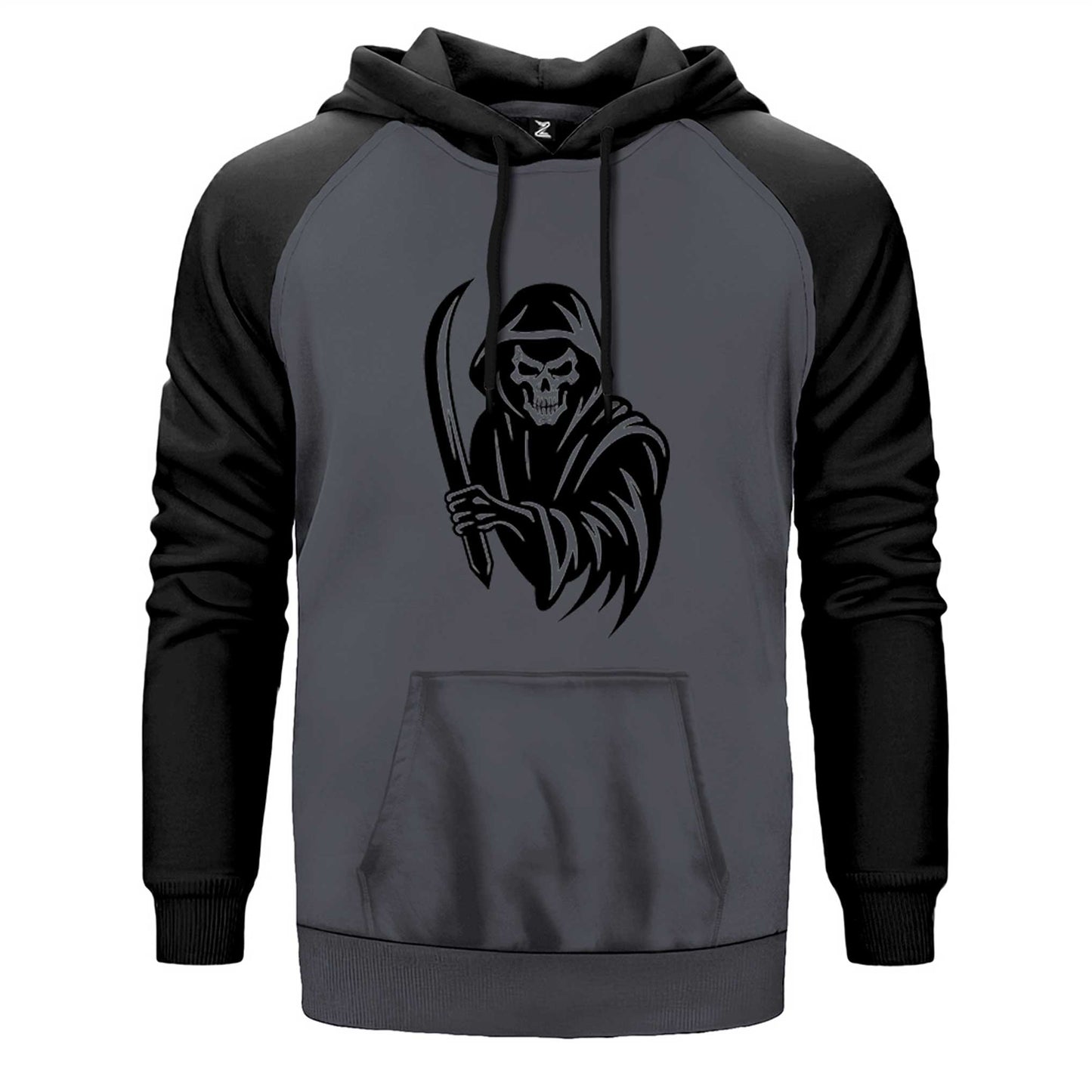 Grim Reaper Sword çift renk reglan kol kapşonlu sweatshirt - gri