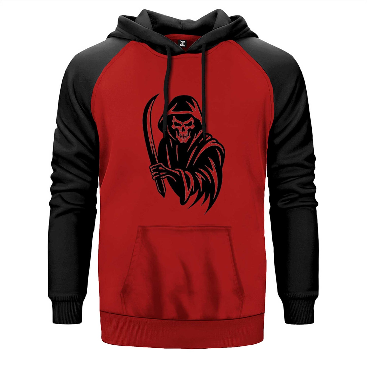 Kırmızım Reaper Sword çift renk reglan kol kapşonlu sweatshirt - kırmızı