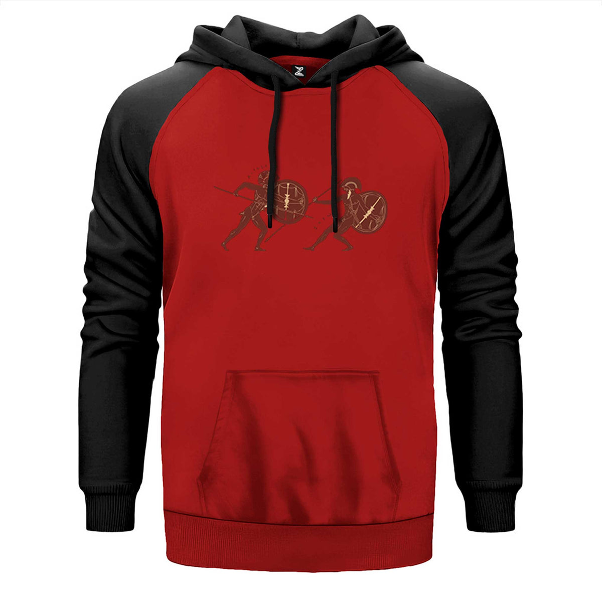 Troia War çift renk reglan kol kapşonlu sweatshirt - kırmızı