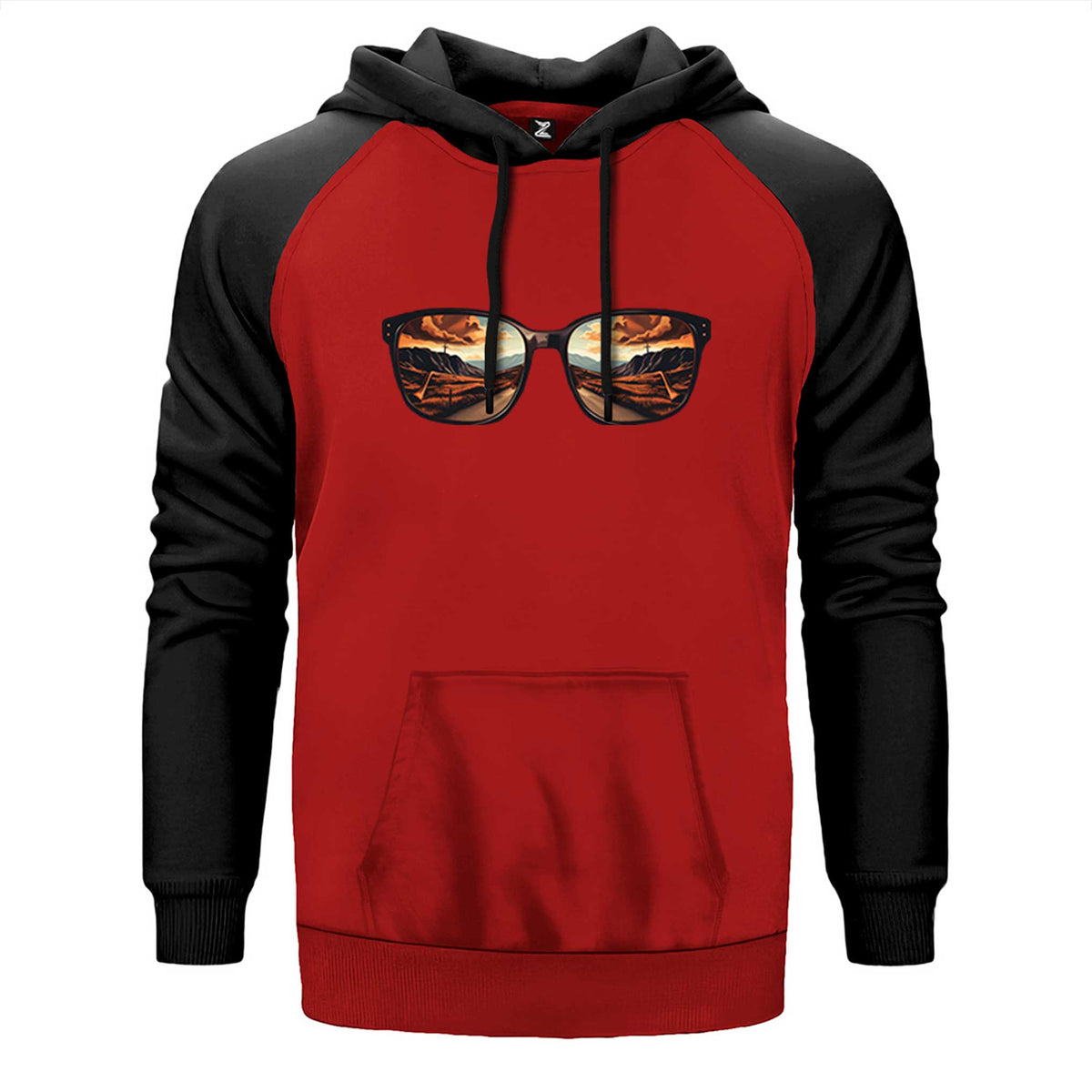 Highway Reflection çift renk reglan kol kapşonlu sweatshirt - kırmızı