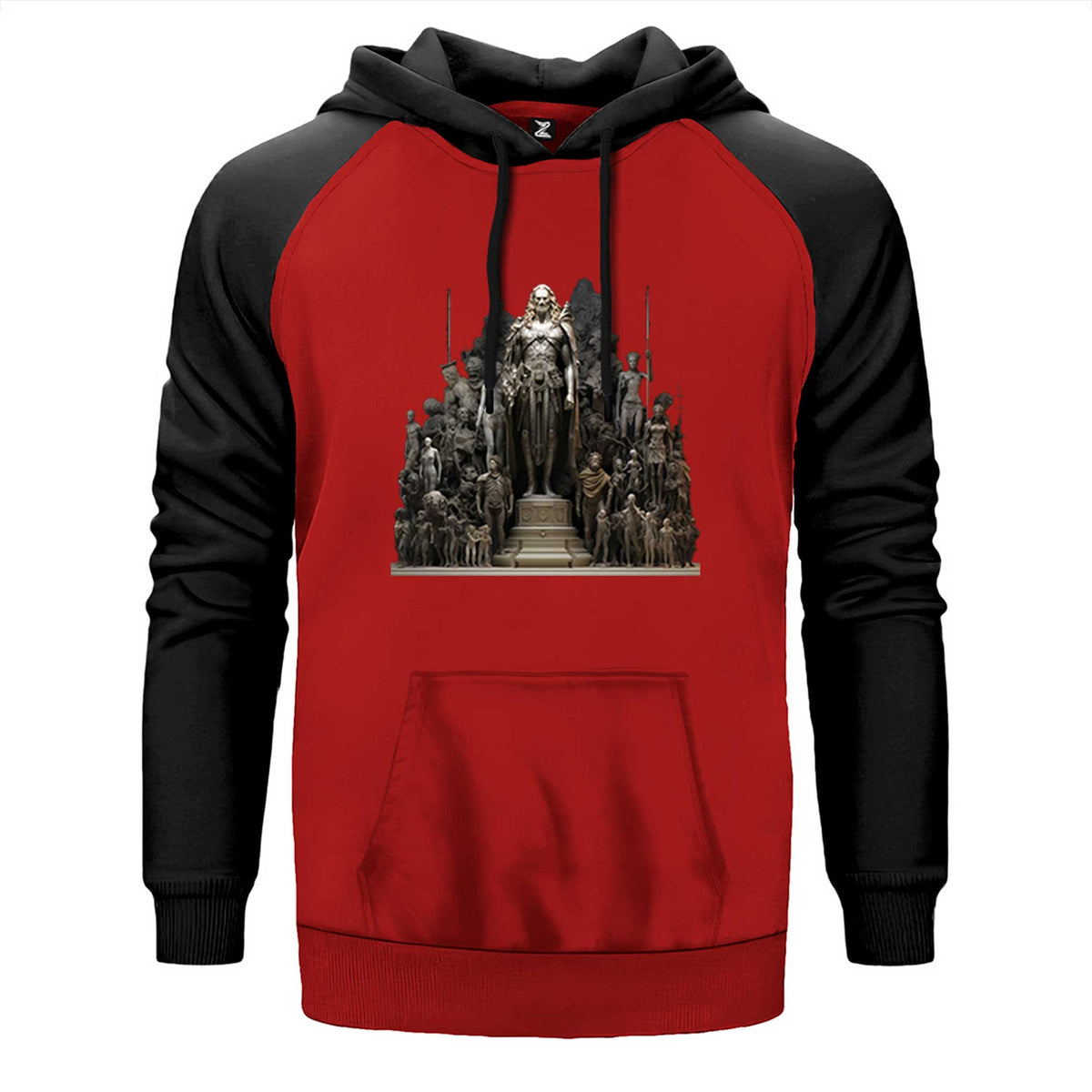 Human History çift renk reglan kol kapşonlu sweatshirt - kırmızı