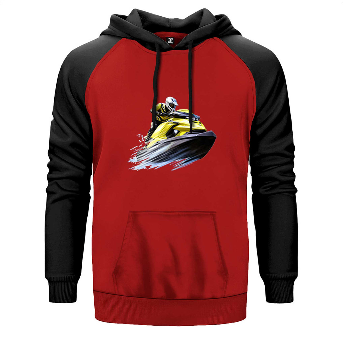 Jetski Tour çift renk reglan kol kapşonlu sweatshirt - kırmızı