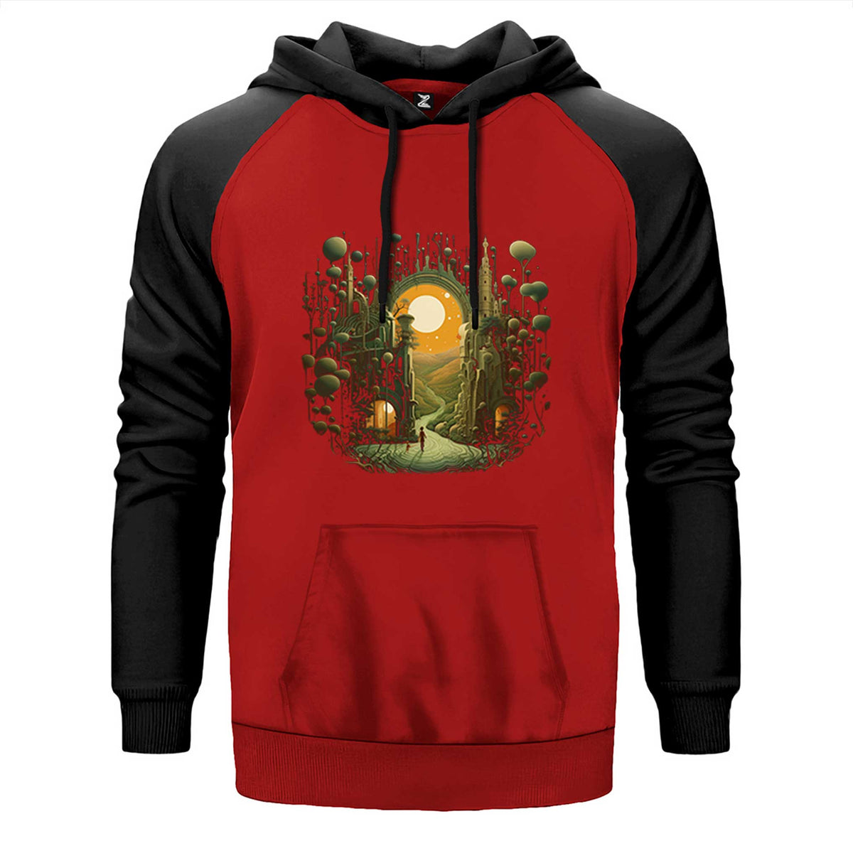 Journey To Hope çift renk reglan kol kapşonlu sweatshirt - kırmızı