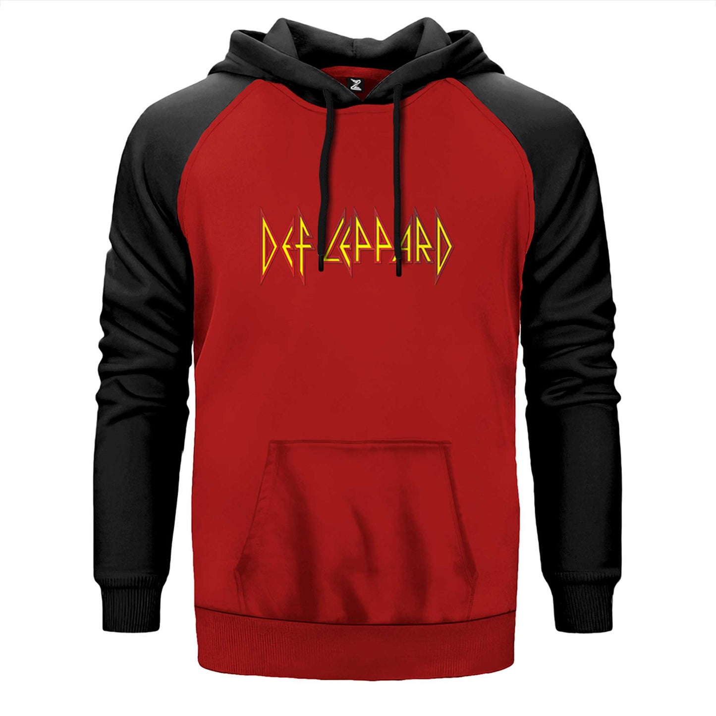 Def Leppard Logo çift renk reglan kol kapşonlu sweatshirt - kırmızı